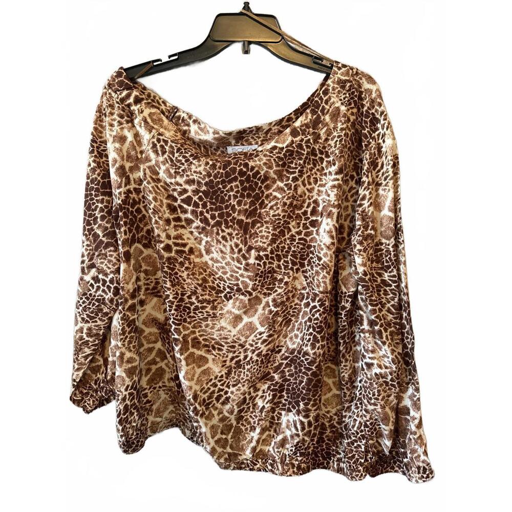 Sofia Jeans by Sofia Vergara Women's 2X Off Shoulder Animal Print Top